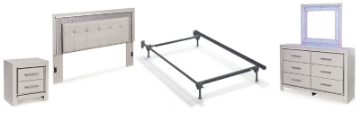 سرير زينيدن ذو لوح أمامي كامل، وخزانة ملابس، ومرآة، وصندوق، وطاولة بجانب السرير