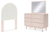 Wistenpine Twin Upholstered Panel Headboard, Dresser and Mirror