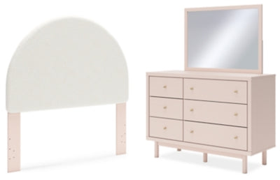Wistenpine Full Upholstered Panel Headboard, Dresser and Mirror
