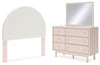 Wistenpine Full Upholstered Panel Headboard, Dresser and Mirror