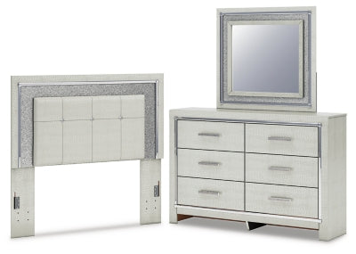 Zyniden Full Upholstered Panel Headboard, Dresser and Mirror