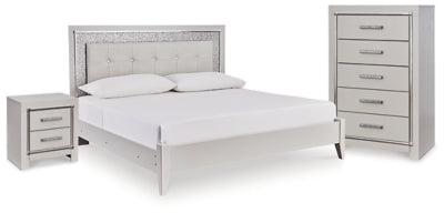 Zyniden Queen Upholstered Panel Bed, Chest and Nightstand