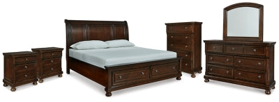 Porter King Sleigh Storage Bed, Dresser, Mirror, Chest and 2 Nightstands