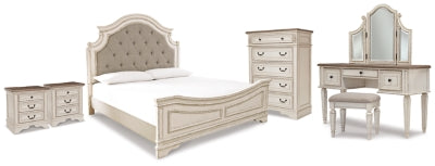 Realyn King Panel Bed, Vanity, Chest and 2 Nightstands