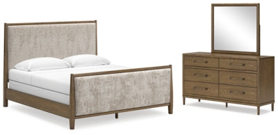 Roanhowe King Upholstered Bed, Dresser and Mirror