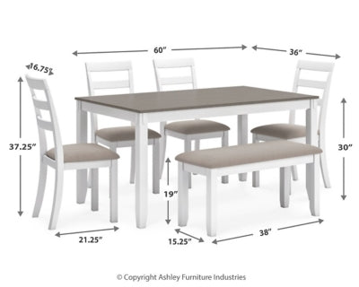 Stonehollow Dining Table and Chairs with Bench (Set of 6)