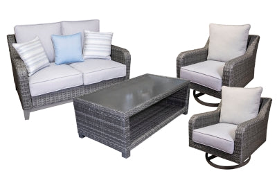Outdoor Loveseat, Lounge Chairs and Cocktail Table